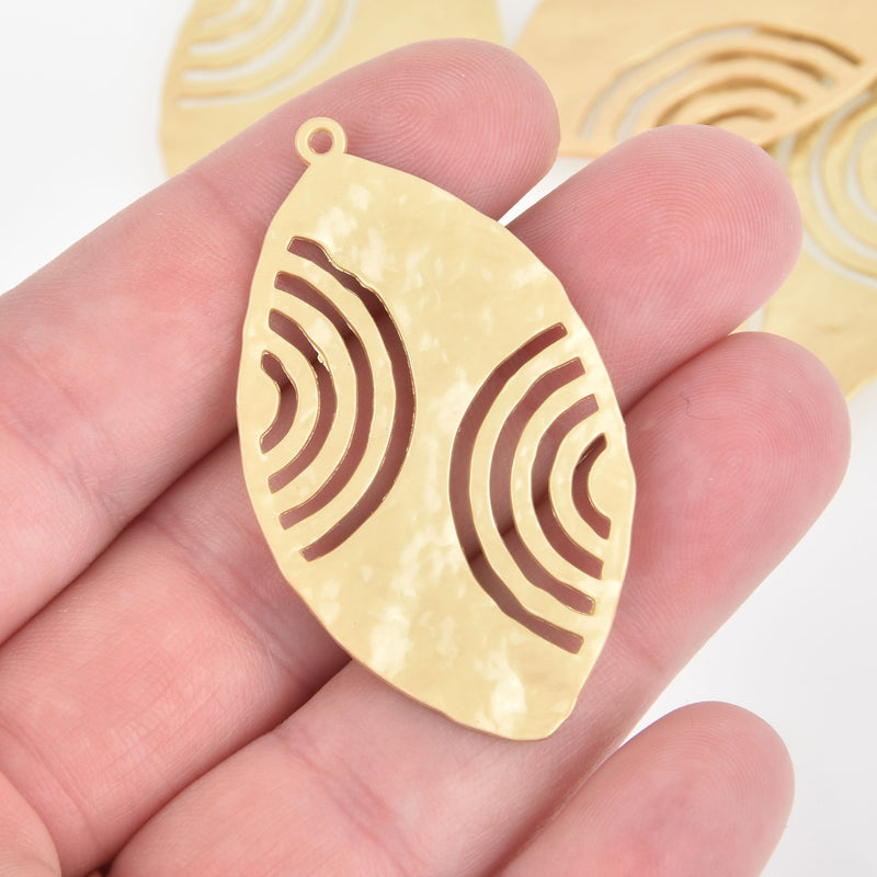 5 Matte Gold Drop Charms, Teardrop Leaf Filigree 2" chs5646