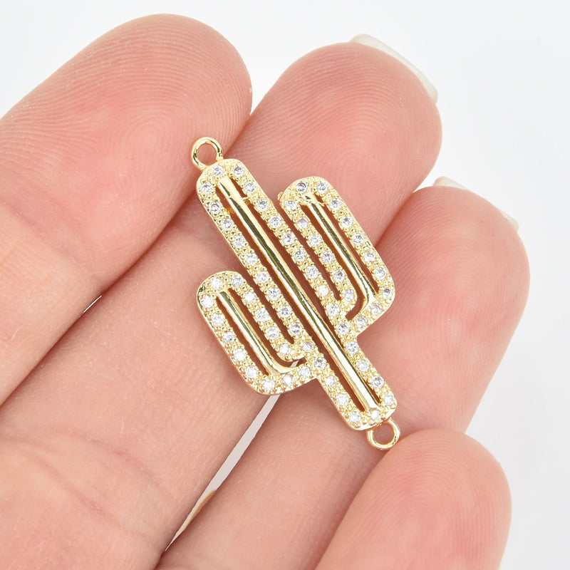 1 Gold CACTUS Charm, Micro Pave CZ, 32mm, chs5651