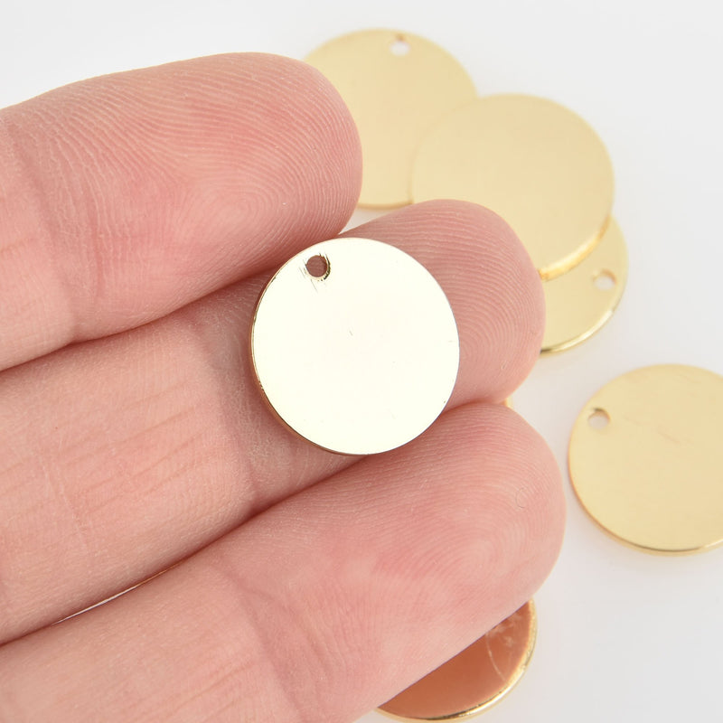 5 BRUSHED GOLD Plated Charms round circle disc, 15mm (5/8") chs5655