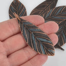 5 Copper Leaf Charms, Blue Verdigris Patina, 3" long, chs5690