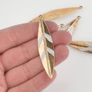 4 Gold Leaf Charms, White Patina Paint, 2.5" long, chs5692