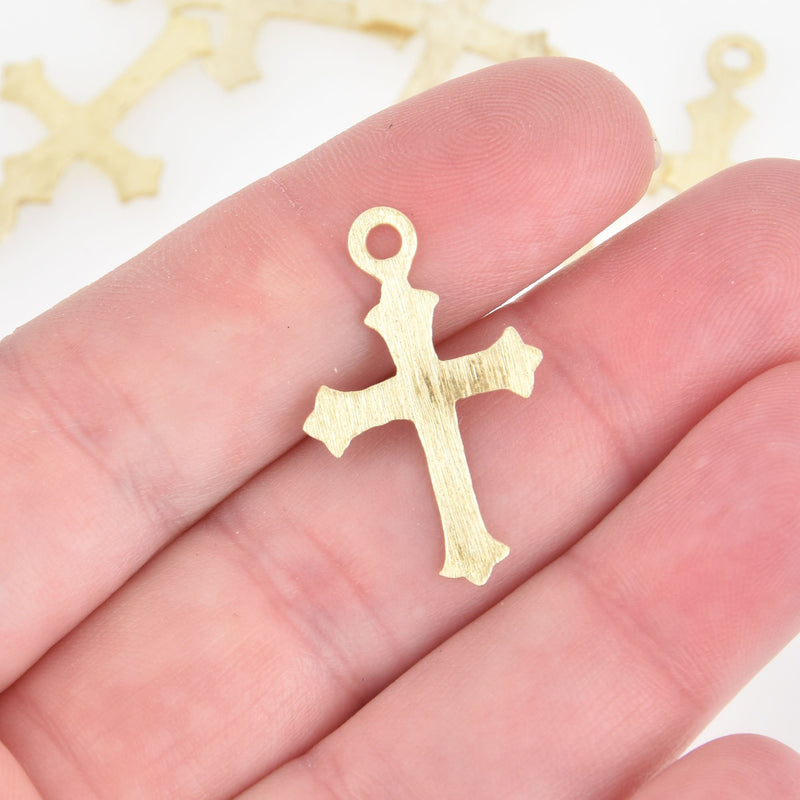 4 Gold Cross Charms Brushed Metal 28mm chs5707