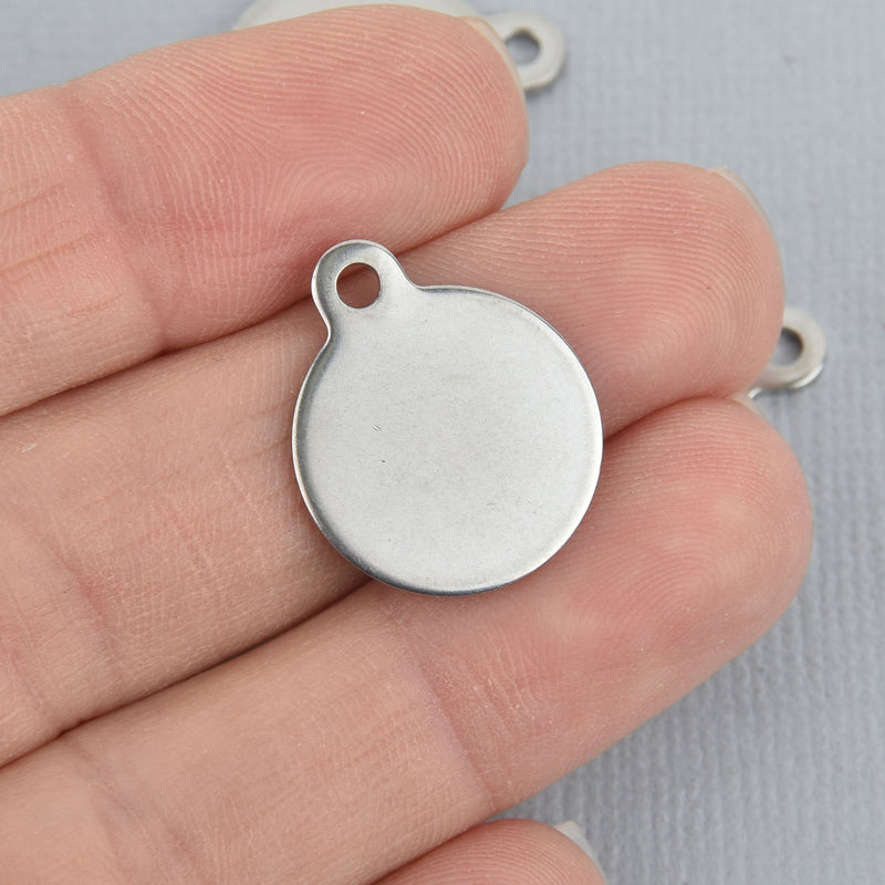 10 Silver Stainless Steel Round Stamping Blanks, Jewelry Tags, Charm Pendants, 18mm chs5716
