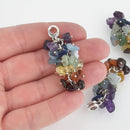 Gemstone Chakra Charm Tassel 2 CHARMS, Rainbow Stone Chips 2" long chs5720