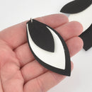 10 Faux Leather Teardrop Charms, BLACK WHITE, Vegan Leather, 2-3/4" long chs5728