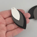 10 Faux Leather Teardrop Charms, BLACK GRAY WHITE, Vegan Leather, 2-3/4" long chs5730