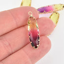 2 Marquis Oval Glass Charms PURPLE YELLOW Faceted Crystal with Gold Prong Bezel, 32x10mm chs5738