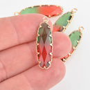 2 Marquis Oval Glass Charms RED GREEN Faceted Crystal with Gold Prong Bezel, 32x10mm chs5739