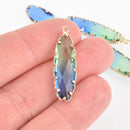 2 Marquis Oval Glass Charms BLUE GREEN Faceted Crystal with Gold Prong Bezel, 32x10mm chs5741