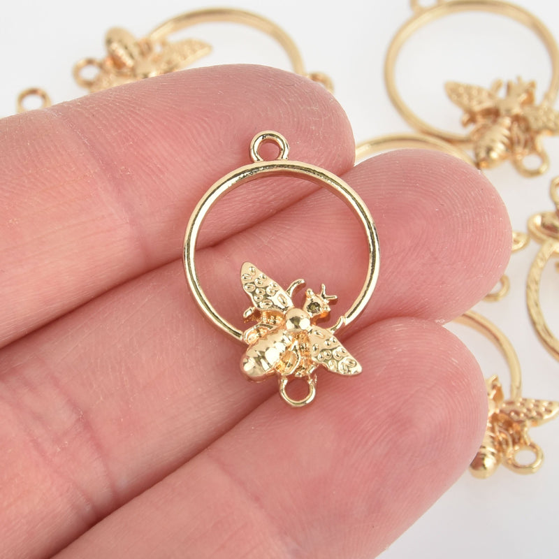 10 Gold Bee Charms Connector Link chs5766