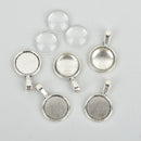 20 sets Silver Charms Glass Cabochon Kits, 14mm Bezel Tray chs5767