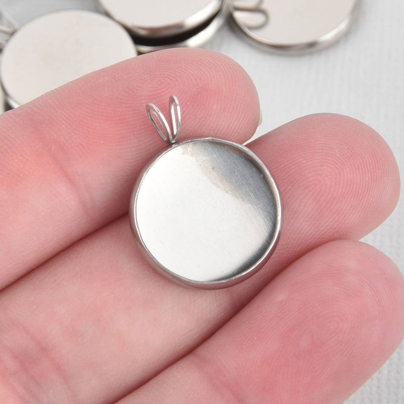 10 Stainless Steel 18mm Round Charms CABOCHON SETTING Bezel Frame, Silver (fits 18mm cabs)  chs5768