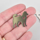 2 Stainless Steel HUSKY Charm Pendants, Dog Shape Charms, 28mm, 15 gauge, chs5770