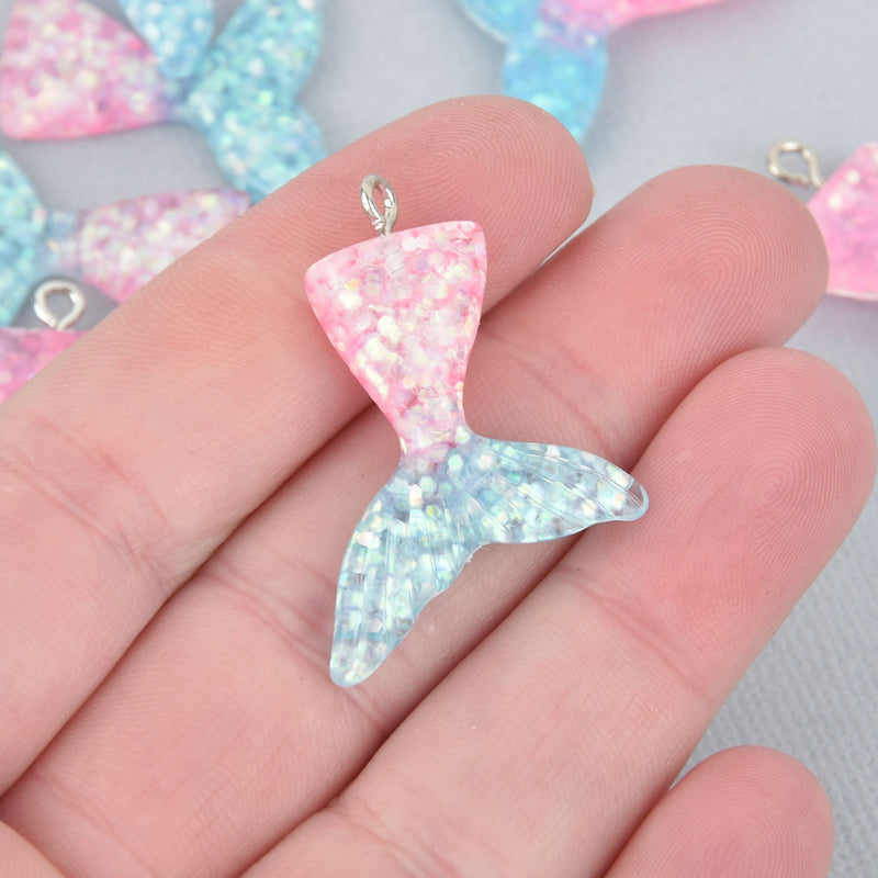 10 MERMAID Tail Charms, Glitter Resin with Blue and Pink, 1-3/8" chs5778