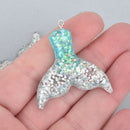 3 MERMAID Tail Charms, Glitter Resin with Blue and Silver, 1-5/8" chs5779