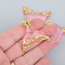 3 MERMAID Tail Charms, Glitter Resin with Gold and Pink, 1-5/8" chs5780