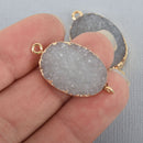 2 GRAY Faux Druzy Connector Charms Oval Resin with Gold Plated Bezel 33x17mm chs5782