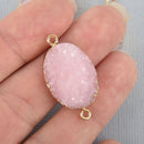 2 BLUSH PINK Faux Druzy Connector Charms Oval Resin with Gold Plated Bezel 33x17mm chs5786