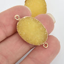 2 YELLOW Faux Druzy Connector Charms Oval Resin with Gold Plated Bezel 33x17mm chs5787