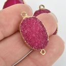 2 RASPBERRY Pink Faux Druzy Connector Charms Oval Resin with Gold Plated Bezel 33x17mm chs5793