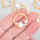 2 Pearl Drop Charms, Gold plated wire wrapped 21mm chs5799