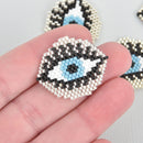 1 Beaded Evil Eye Charm, Silver Miyuki Delica Seed Beads, 30mm chs5800