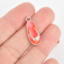 10 FLIP FLOP Shoes Charms. Rose Gold and Hot Pink Enamel Rhinestone 25mm chs5828