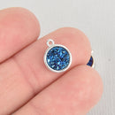 2 BLUE IRIS Druzy Quartz Charms ROUND Silver Brass 10mm chs5830