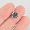 2 BLACK Druzy Quartz Charms ROUND Silver Brass 10mm chs5831