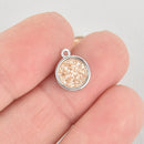 2 CHAMPAGNE Druzy Quartz Charms ROUND Silver Brass 10mm chs5832