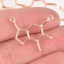 5 CAFFEINE Molecule Charms Copper Rose Gold, Chemistry Science Charms 27x23mm, chs5838