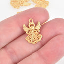 5 Filigree ANGEL Charm Pendants, MATTE gold tone metal, 3/4" tall, chs5839