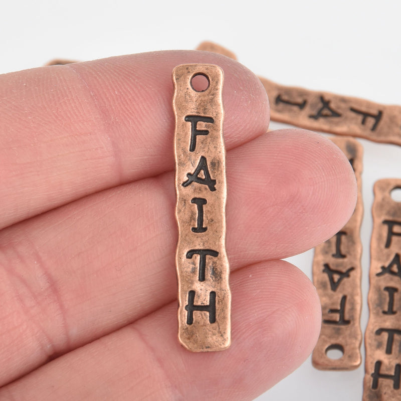 8 Copper FAITH Hammered Metal Tags, religious charms, bar pendant, stamped rectangle charm chs5845