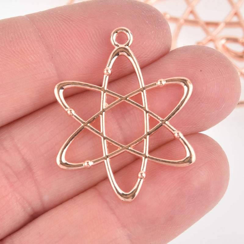 5 ATOM Molecule Chemistry Charms, Rose Gold Charms, Atomic Energy Science, Nuclear Energy, 33mm chs5850