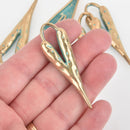 5 HEART Charms Gold metal with BLUE verdigris patina, 60mm, 2-3/8" long, chs5855