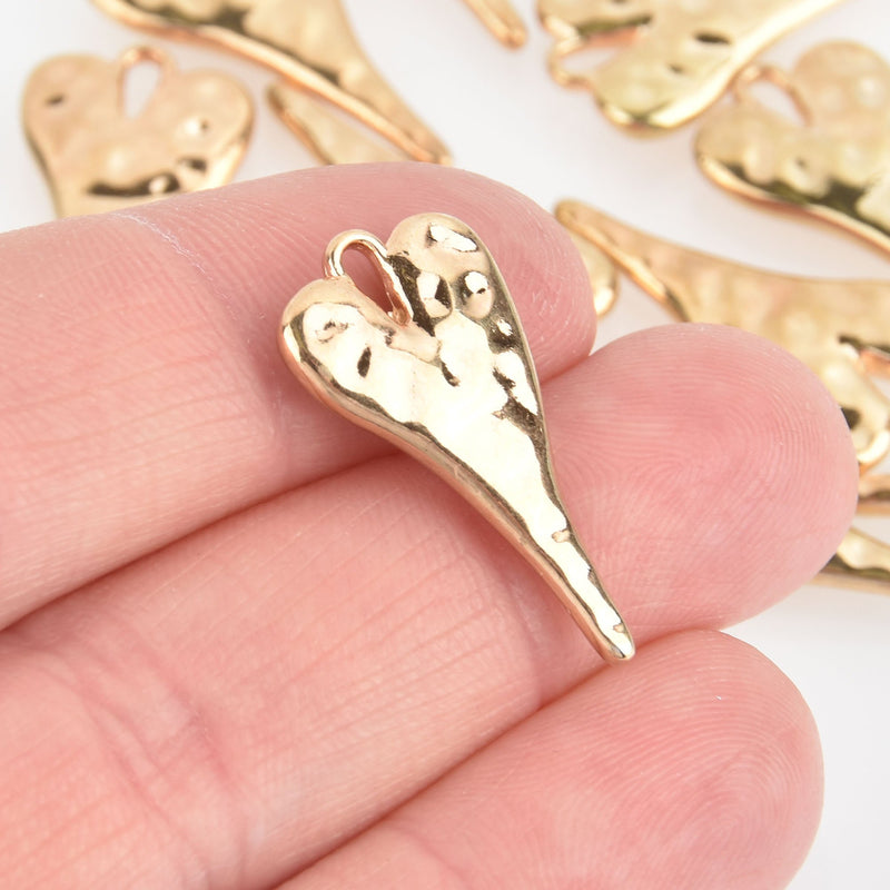 5 Light Gold HEART Charms, 27mm, 1-1/8" long, chs5862