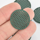 10 GREEN Flat Round Charms, Perforated Filigree Findings 25mm, chs5871
