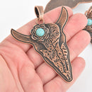 Copper Cow Steer Skull Pendant, Charm Faux Turquoise Cabochon, Southwest chs5876