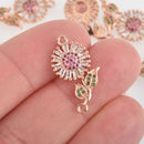 Rose Gold Crystal Flower Charm Connector Link Micro Pave CZ Crystals chs5877