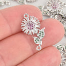 Silver Crystal Flower Charm Connector Link Micro Pave CZ Crystals chs5879