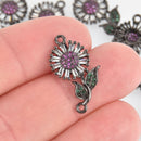 Gunmetal Crystal Flower Charm Connector Link Micro Pave CZ Crystals chs5881
