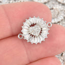 1 Silver Heart Crystal Charm Connector, Micro Pave CZ Cubic Zirconia Crystals, 3/4" chs5884