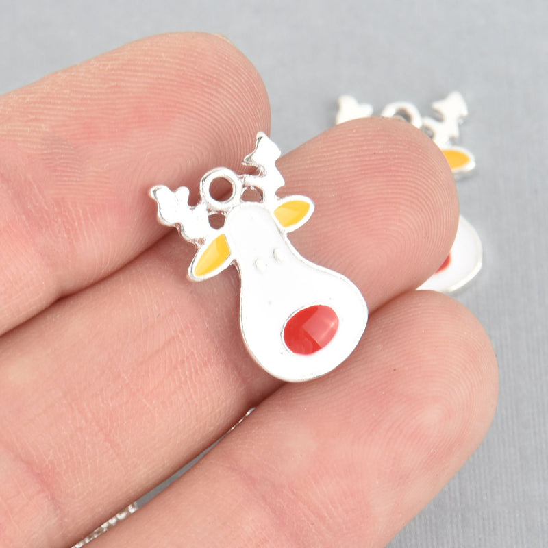 5 REINDEER Christmas charms Silver plated with enamel chs5885