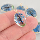 2 Blue Pressed Flower Charms, Gold Loop with Glass, Real Flowers chs5887