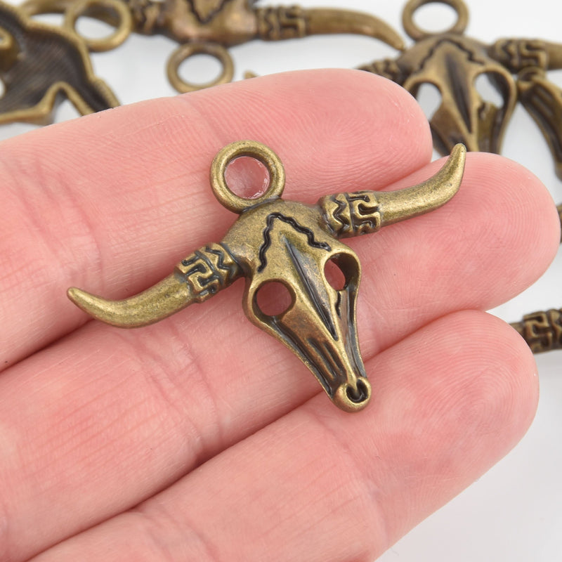 5 Bronze STEER BULL SKULL, Longhorn Cow Charm Pendant, 45x30mm chs5899