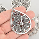 5 Floral Filigree Silver Charms Teardrop Flower 2-1/4" chs5900