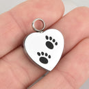 PET Cremation Ash Urn Charm Paw Print Locket Titanium Steel Heart 25mm x 20mm chs5909