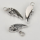 ANGEL WING Rose Cremation Memorial Ash Urn Charm Locket Titanium Steel Feather 1-1/2" chs5910