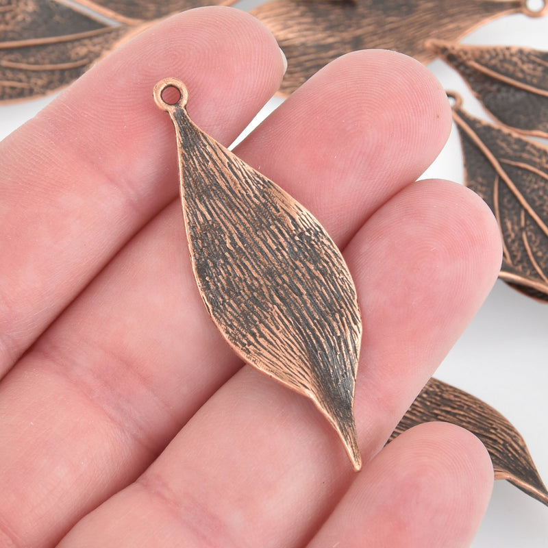 5 Wavy Copper Leaf Charms, 1-7/8" chs5912