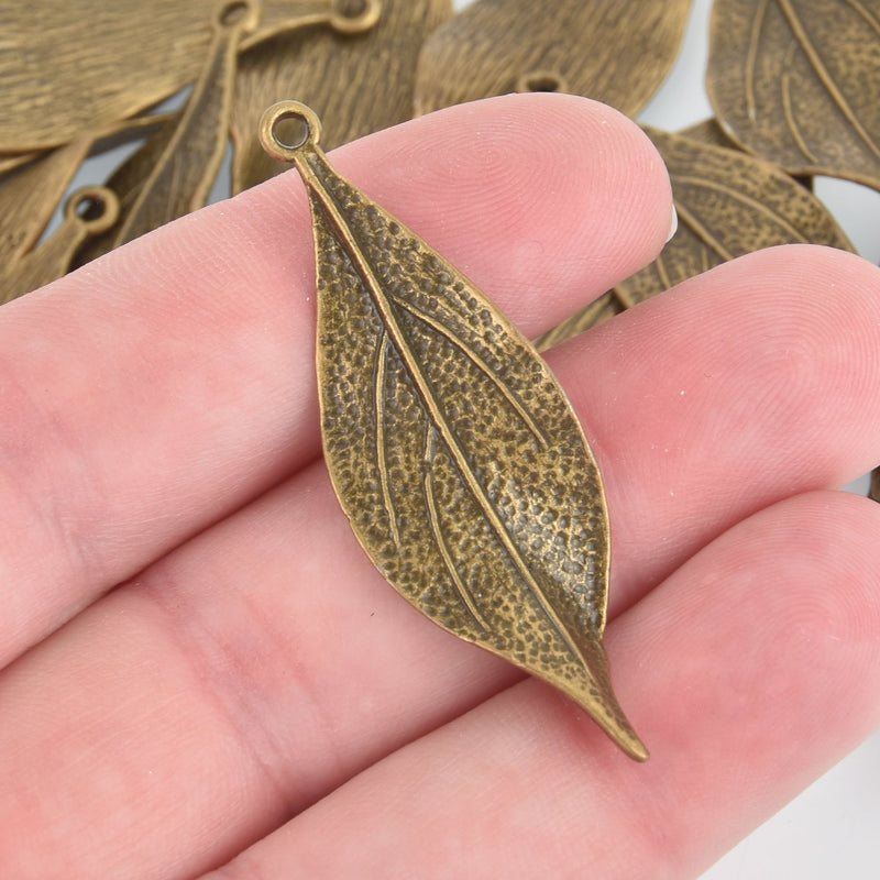 5 Wavy Bronze Leaf Charms, 1-7/8" chs5914